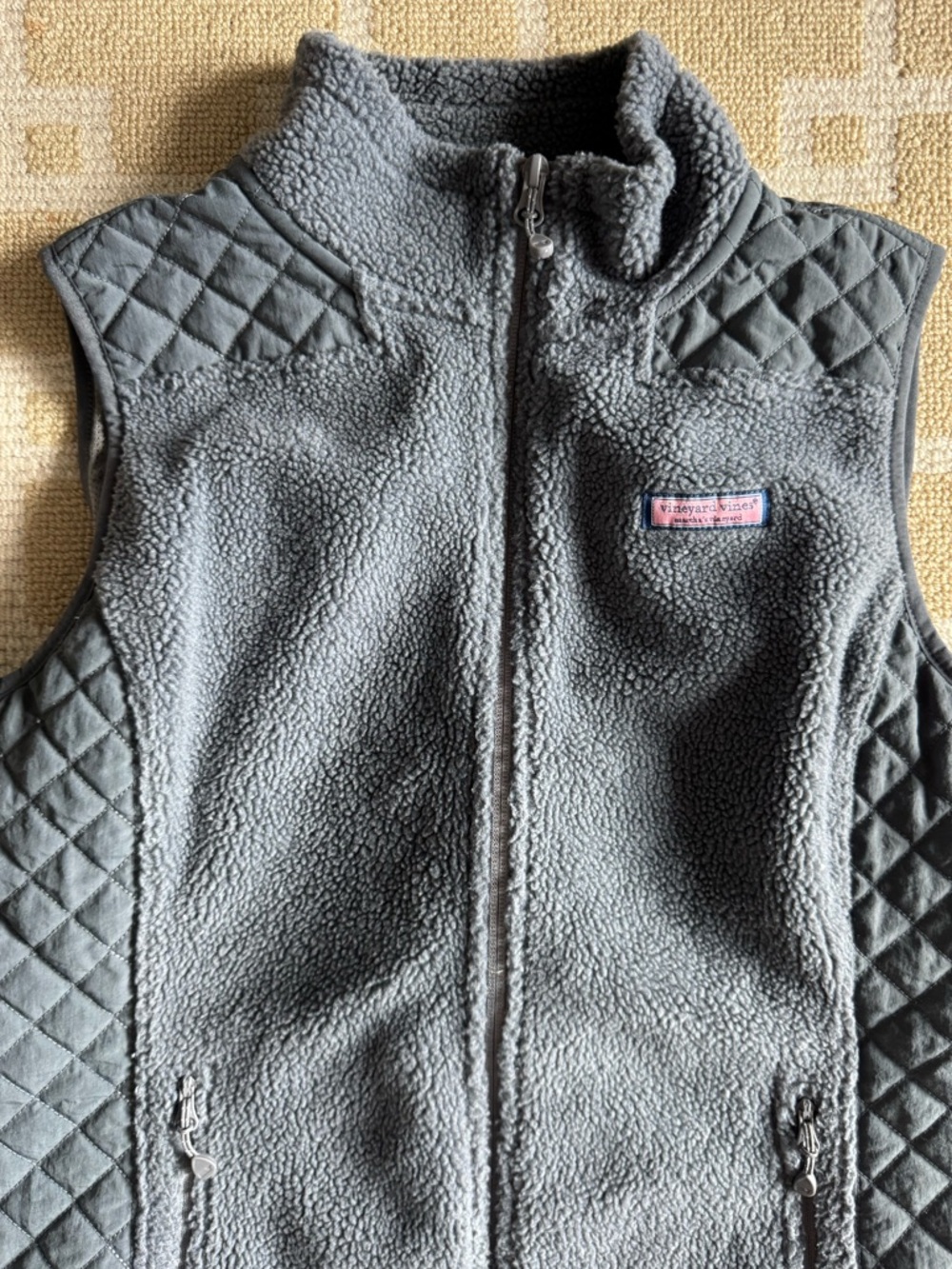 Vineyard Vines Sherpa Fleece Quilted Vest Preppy Gray Full Zip Medium - Picture 11 of 12